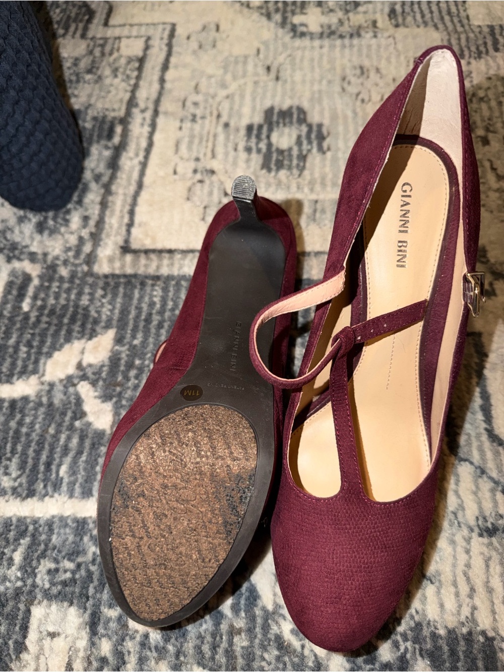 Gianni Bini Burgundy Cross-Strap Mary Jane Heels - Picture 3 of 7